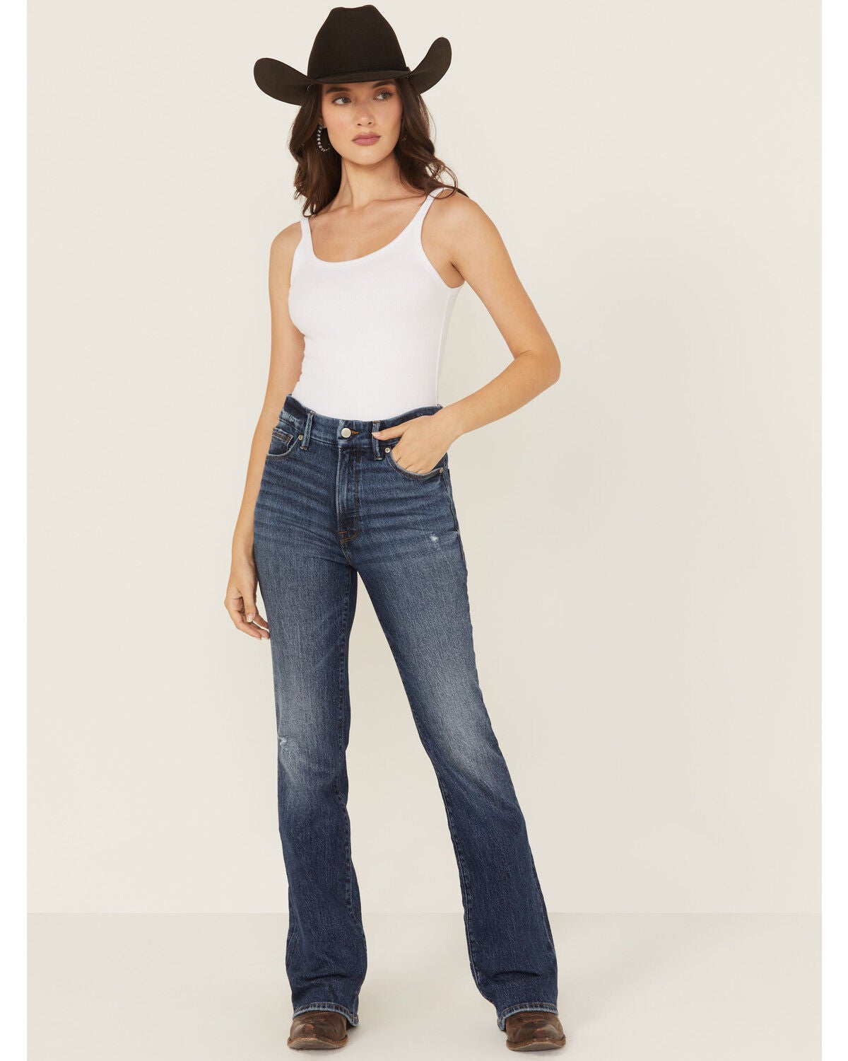 Good American Women's Good Classic Dark Wash High Rise Bootcut Stretch Denim Jeans, Dark Wash, hi-res