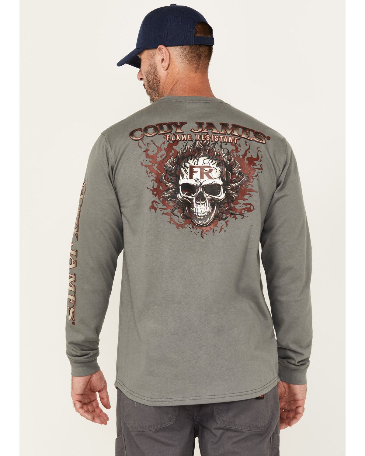 Cody James Men's FR Pyro Long Sleeve Graphic T-Shirt, Grey, hi-res