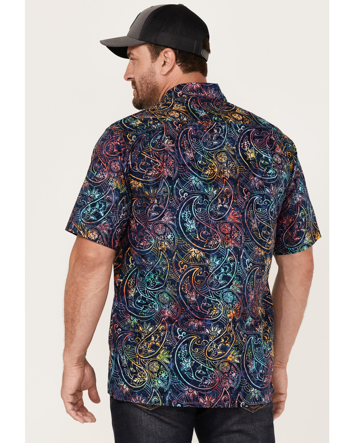 Image #4 - Scully Men's Paisley Floral Print Short Sleeve Button Down Western Shirt, , hi-res