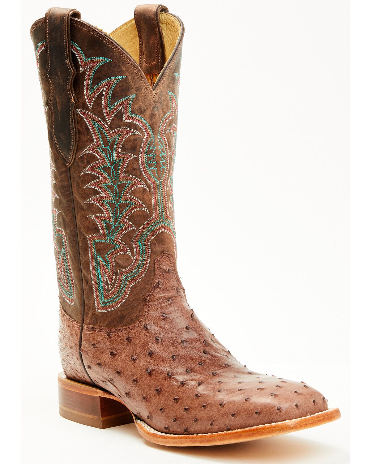 Justin Men's Chisolm Exotic Ostrich Western Boots - Broad Square Toe, Brown, hi-res