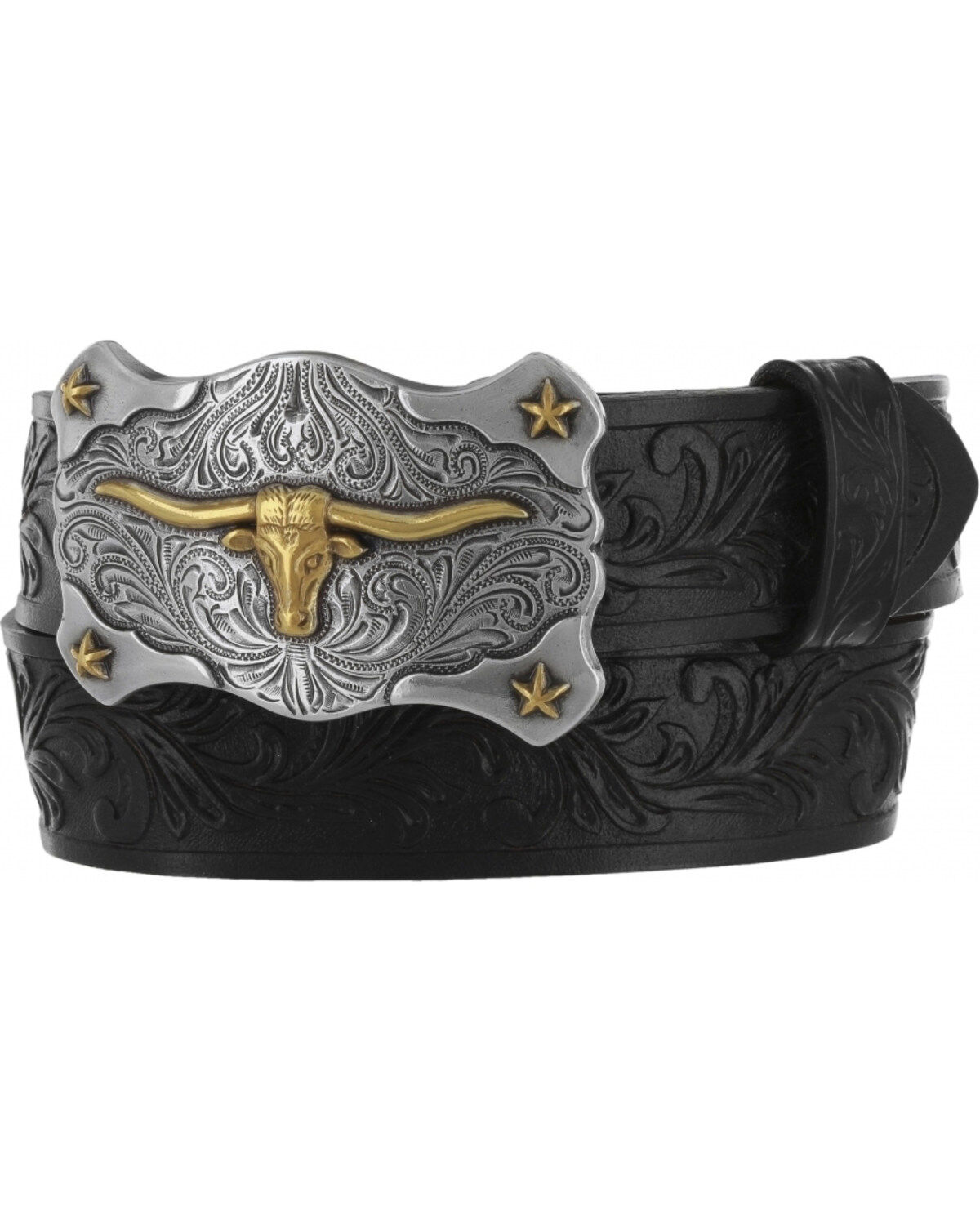 Tony Lama Kid's Steer Head Leather Belt, Black, hi-res