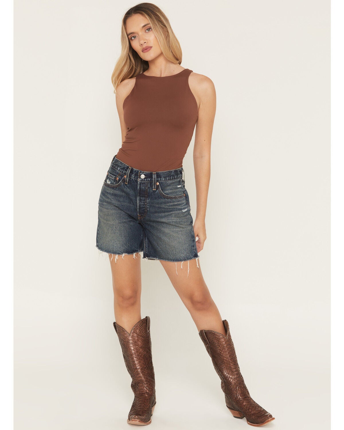 Image #1 - Levi's Women's 501&reg; Trailing Leaves Dark Wash High Rise Mid Thigh Denim Shorts, Dark Wash, hi-res