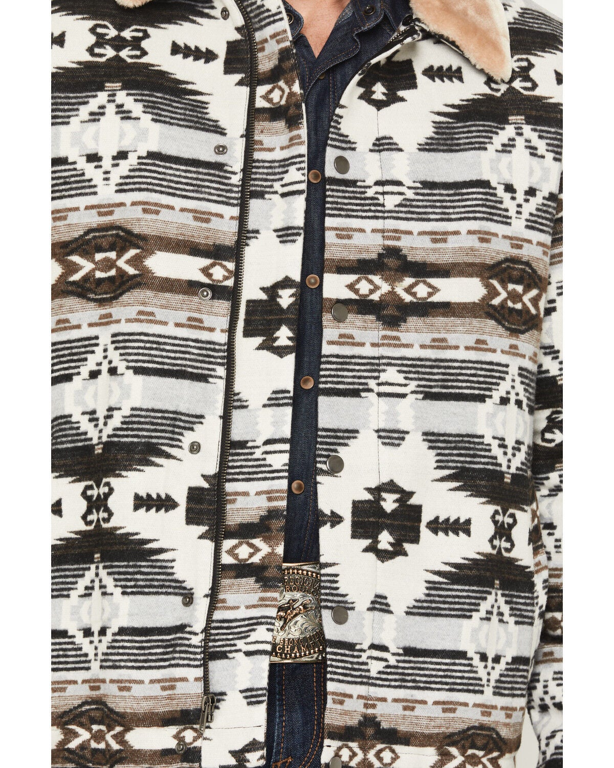 Image #2 - Rock & Roll Denim Men's Southwestern Jacquard Snap Jacket, Grey, hi-res