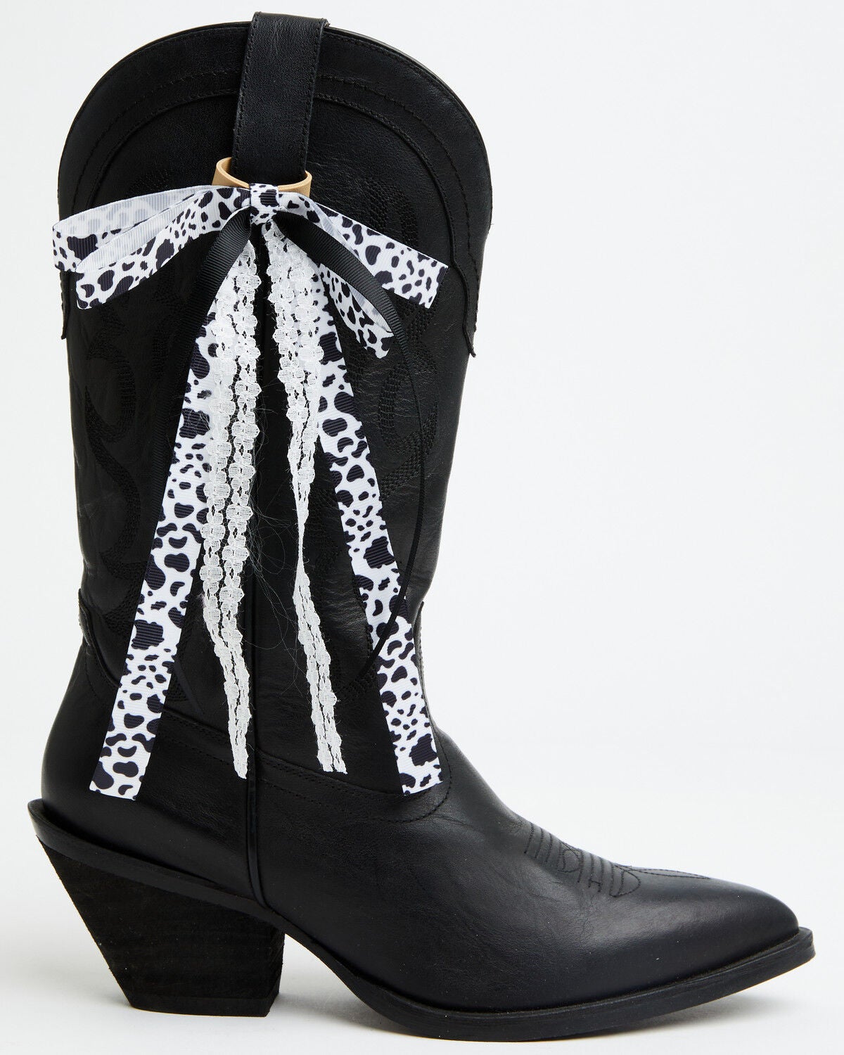 Image #1 - Shyanne Women's Cow Print Boot Bows - 2 Piece, Black/white, hi-res
