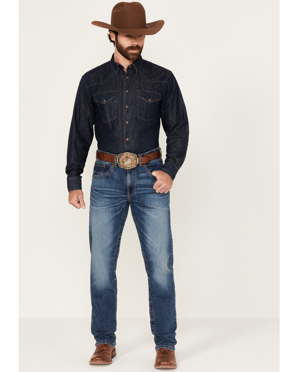 Rock 47 by Wrangler Men's Highland Medium Wash Slim Straight Stretch Denim Jeans, Medium Wash, hi-res