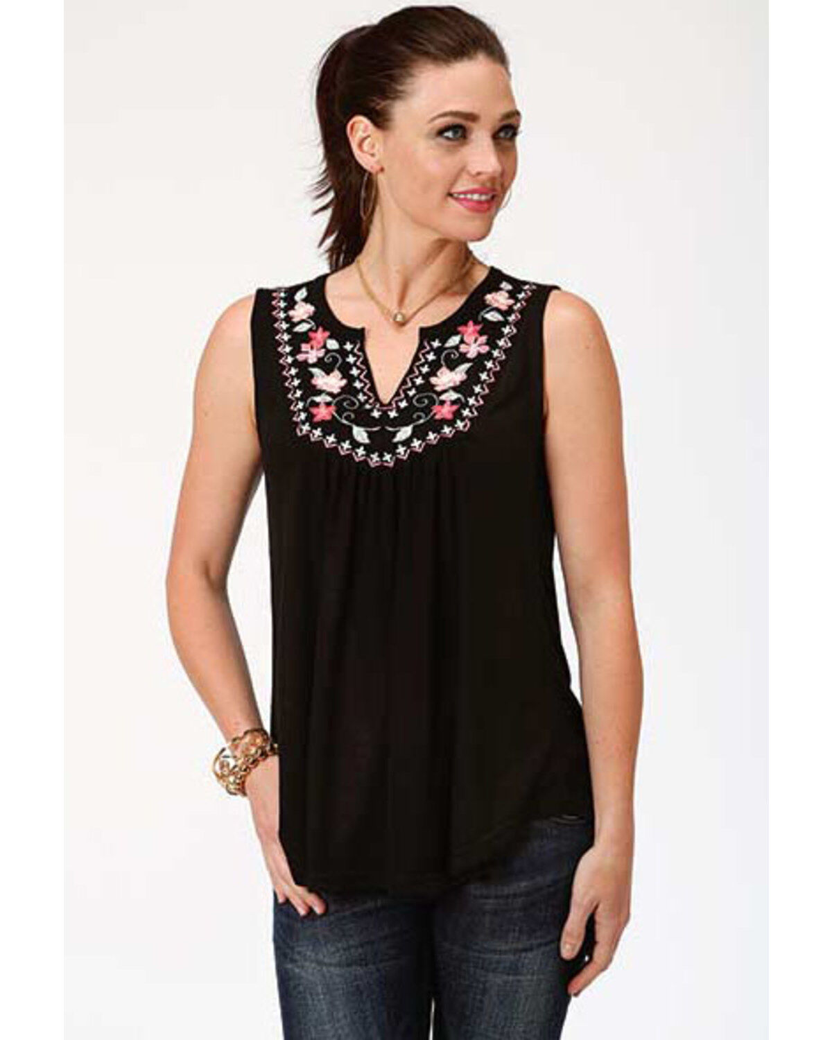 Image #1 - Studio West Women's Embroidered Sleeveless Peasant Top, , hi-res