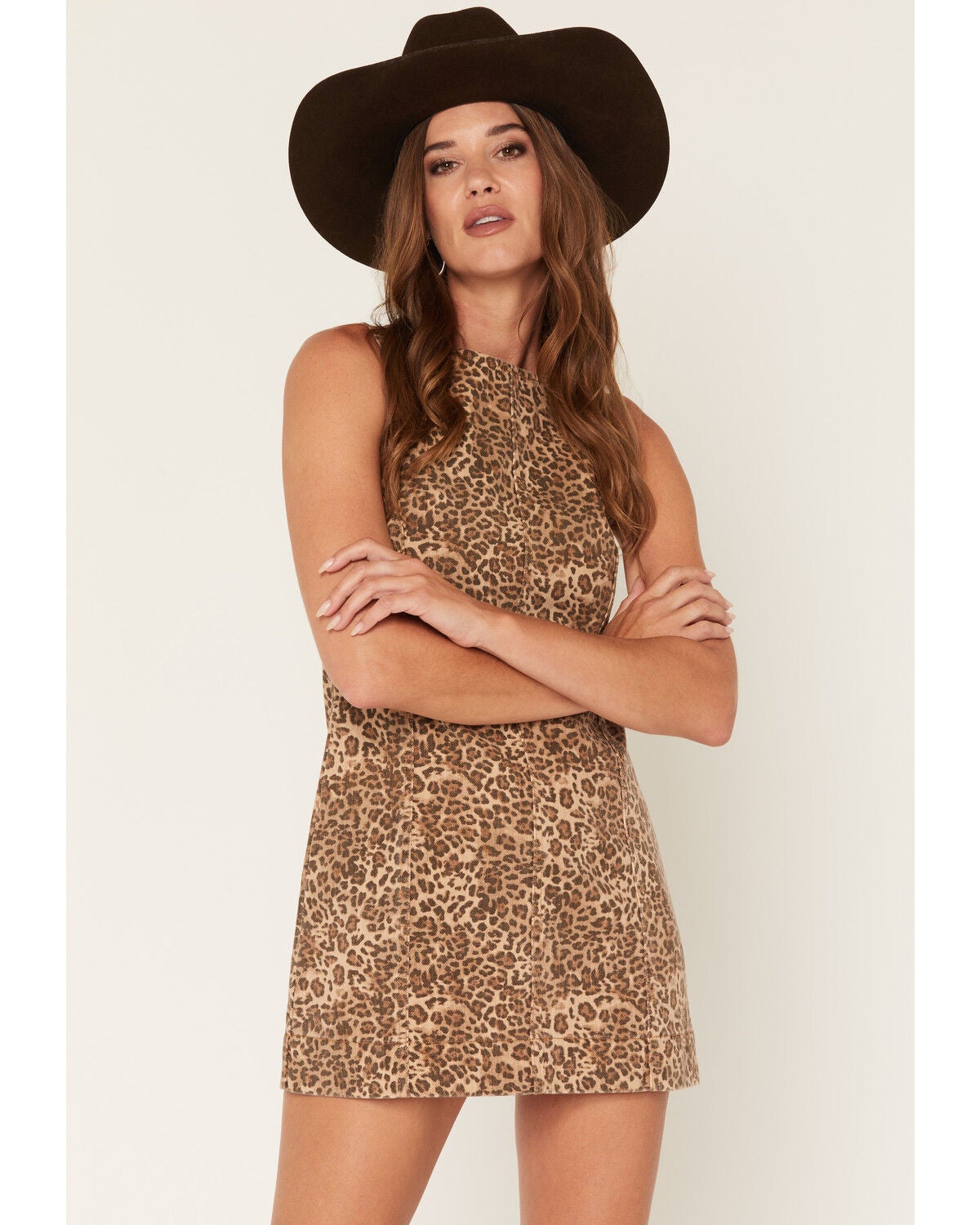 Image #1 - Show Me Your Mumu Women's Boulevard Leopard Print Denim Mini Dress, Brown, hi-res