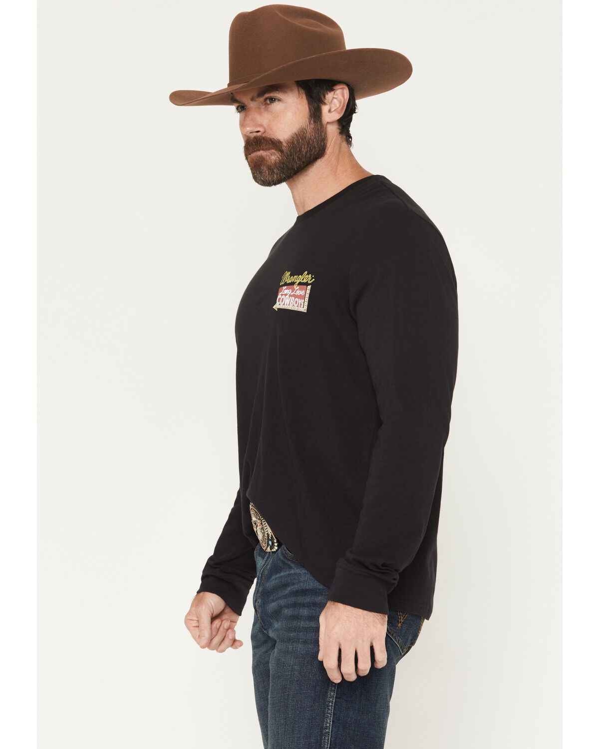 Image #3 - Wrangler Men's Long Live Cowboys Long Sleeve Graphic T-Shirt, Black, hi-res