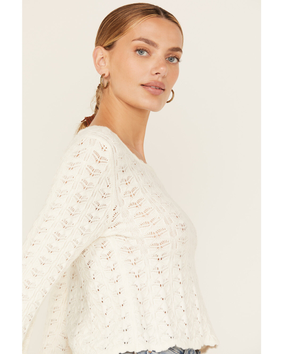 Image #3 - Shyanne Women's Bell Sleeve Pointelle Sweater, Off White, hi-res