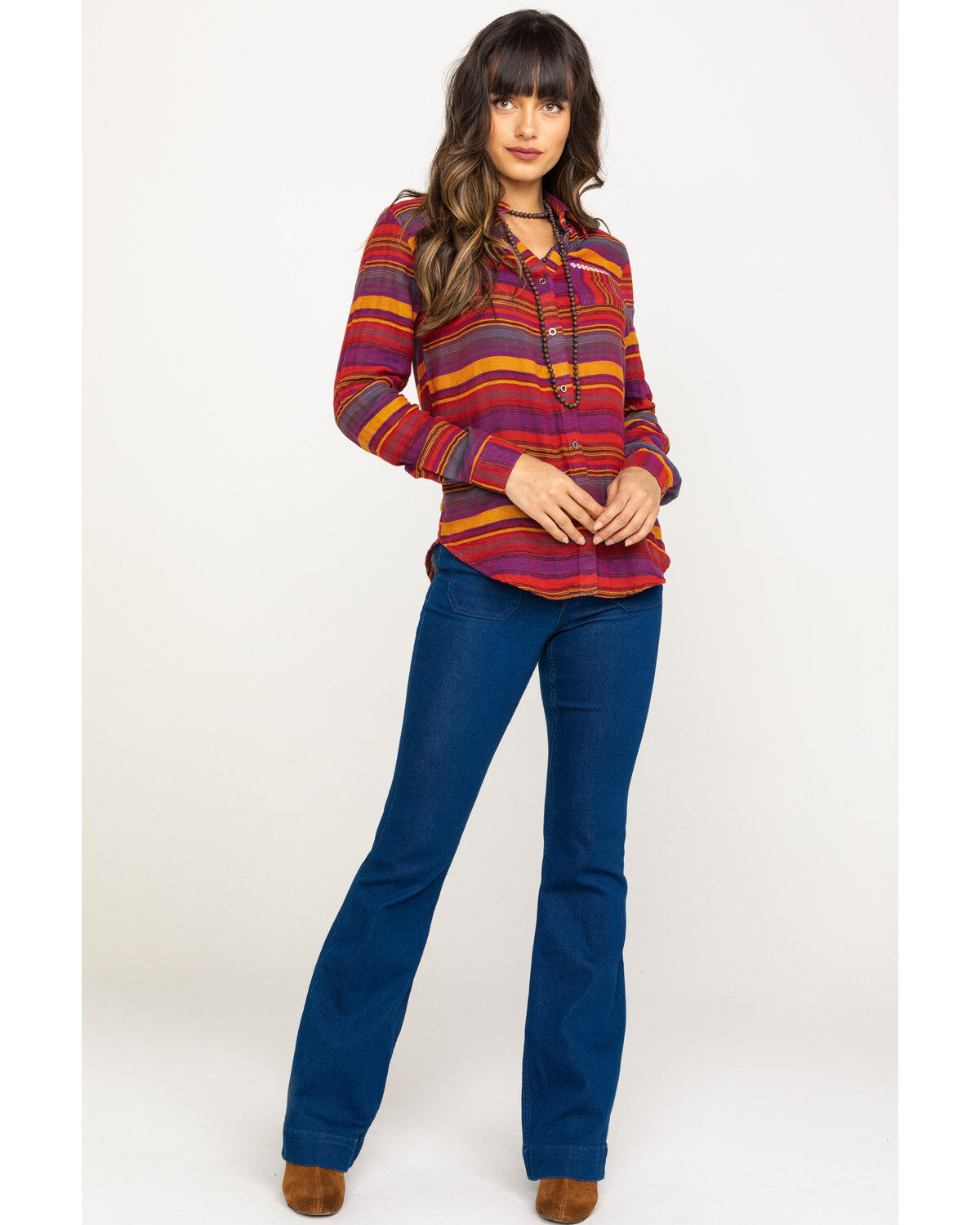 Image #6 - Rock & Roll Denim Women's Rust Serape Stripe Southwestern Embroidered Long Sleeve Western Shirt , , hi-res