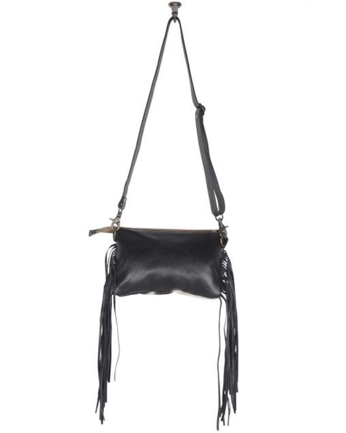 Image #4 - Myra Bag Women's Anam Cara Hair-On Hide Hand-Tooled Fringe Bag, Black, hi-res