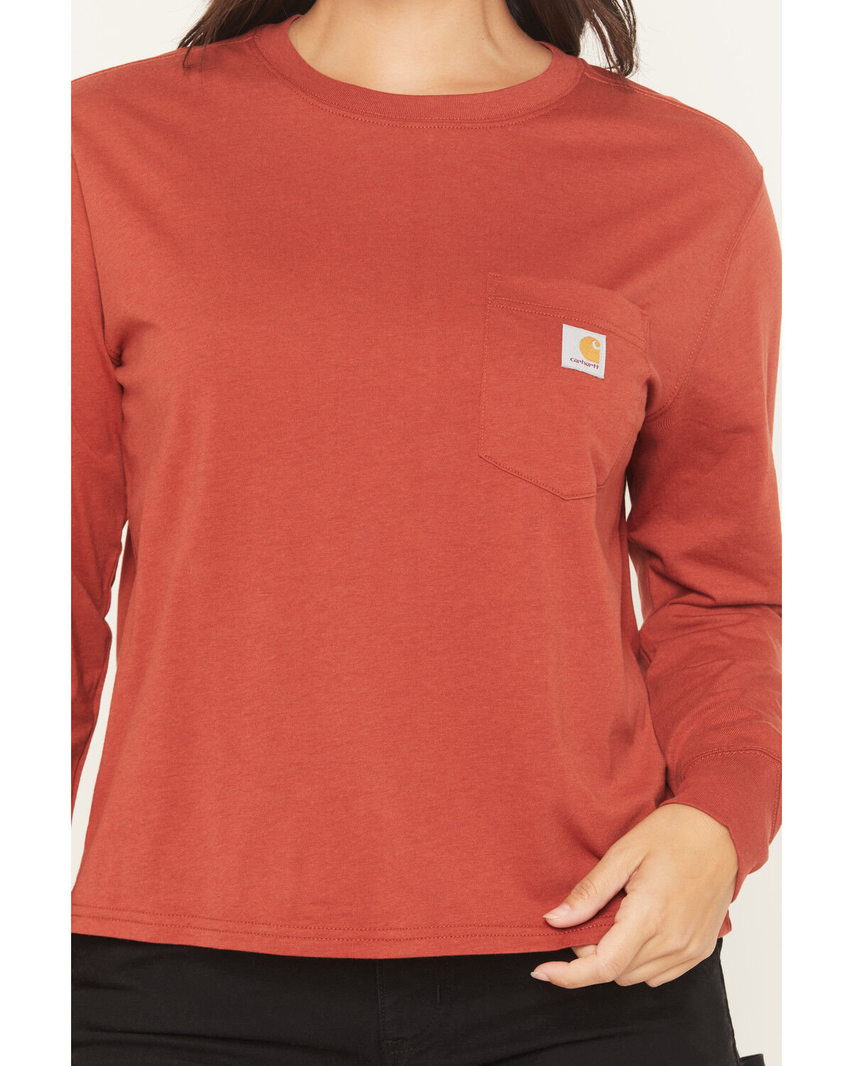 Image #3 - Carhartt Women's TENCEL™ Fiber Series Loose Fit Long Sleeve Crewneck Pocket T-Shirt, Red, hi-res