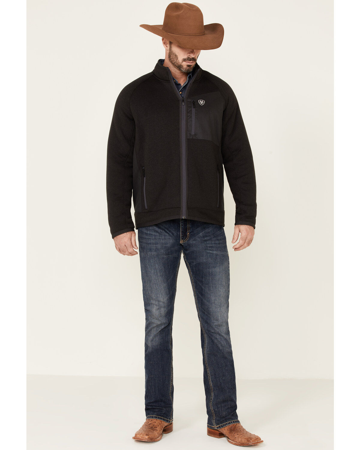Image #2 - Ariat Men's Bluff Jersey Softshell Zip-Front Jacket, Black, hi-res