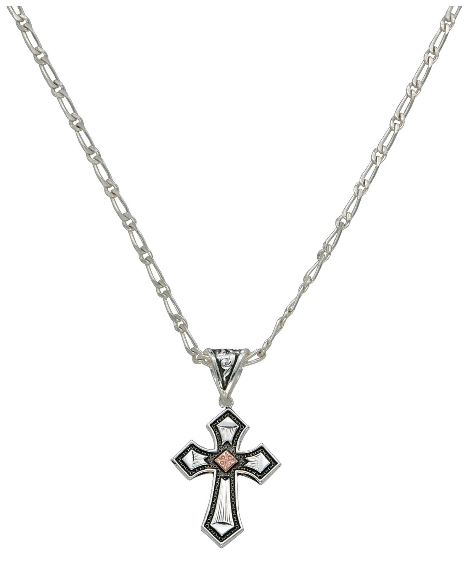 Image #1 - Montana Silversmiths Antique Silver Cross Necklace, Silver, hi-res