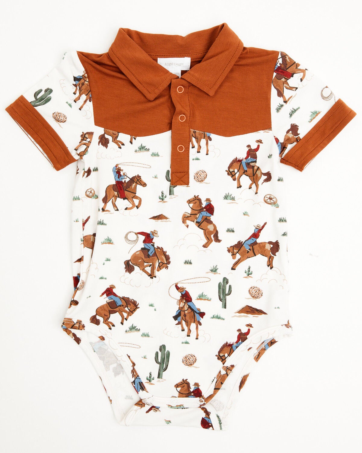 Angel Dear Infant Boys' Buckaroo Cowboy Short Sleeve Onesie, White, hi-res