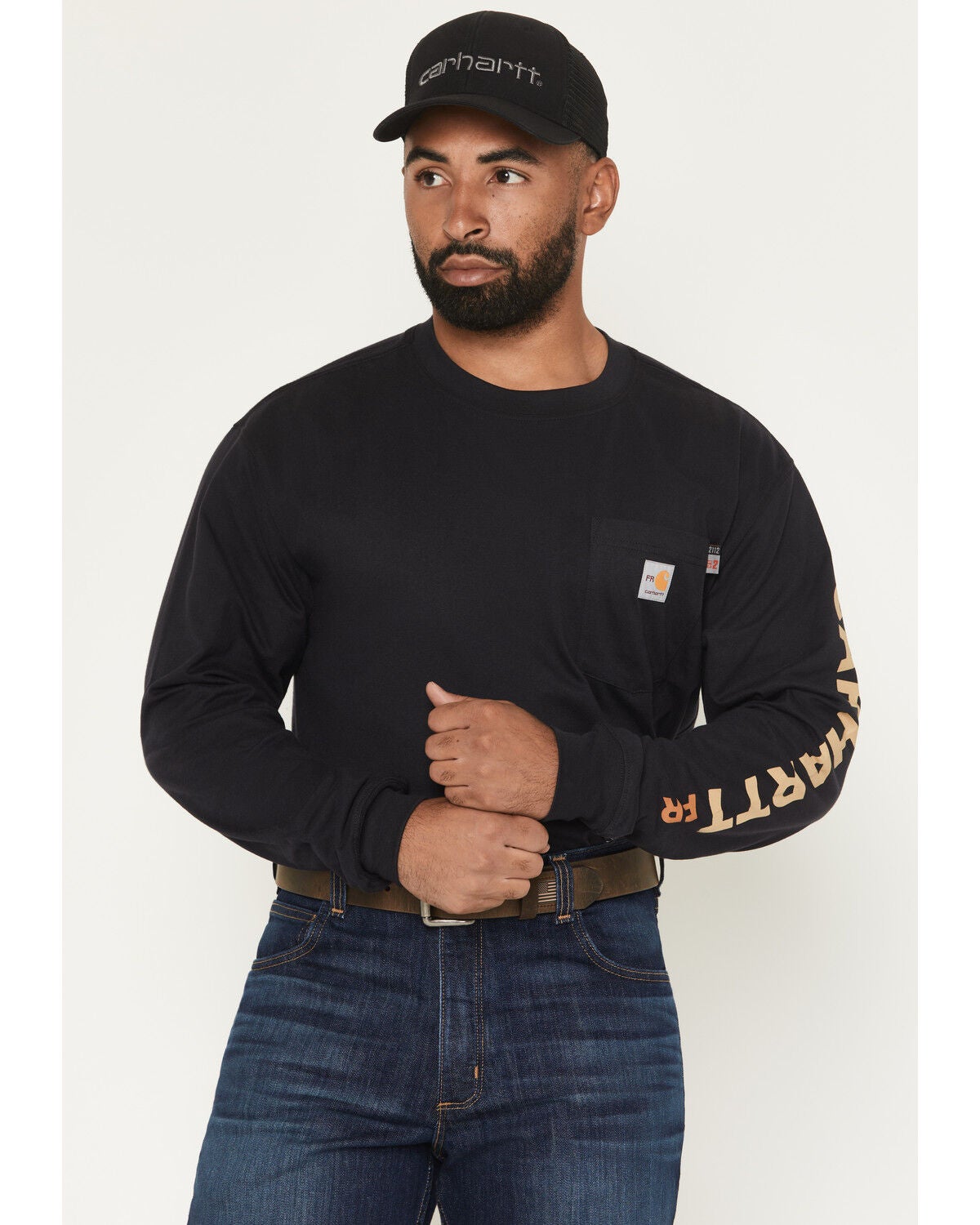Image #2 - Carhartt Men's FR Loose Fit Long Sleeve Pocket Work T-Shirt, Black, hi-res