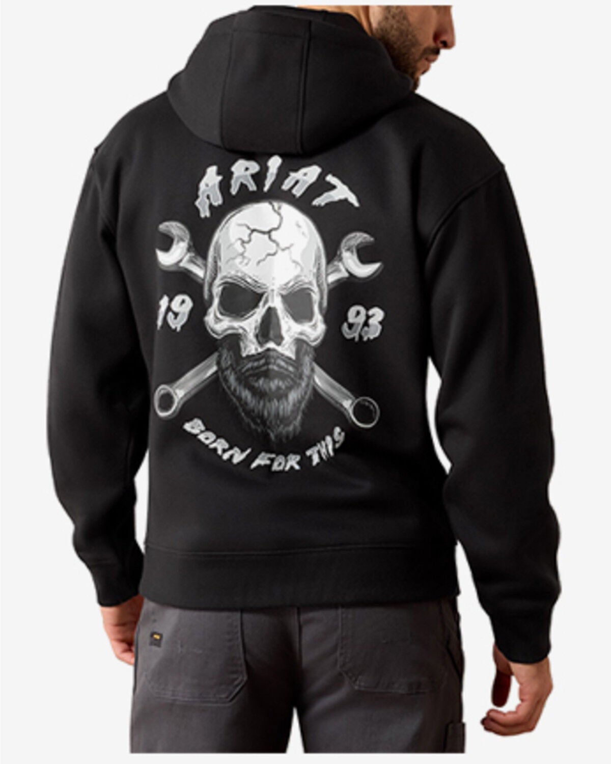 Image #1 - Ariat Men's Rebar Workman Bearded Skull Hoodie, Black, hi-res