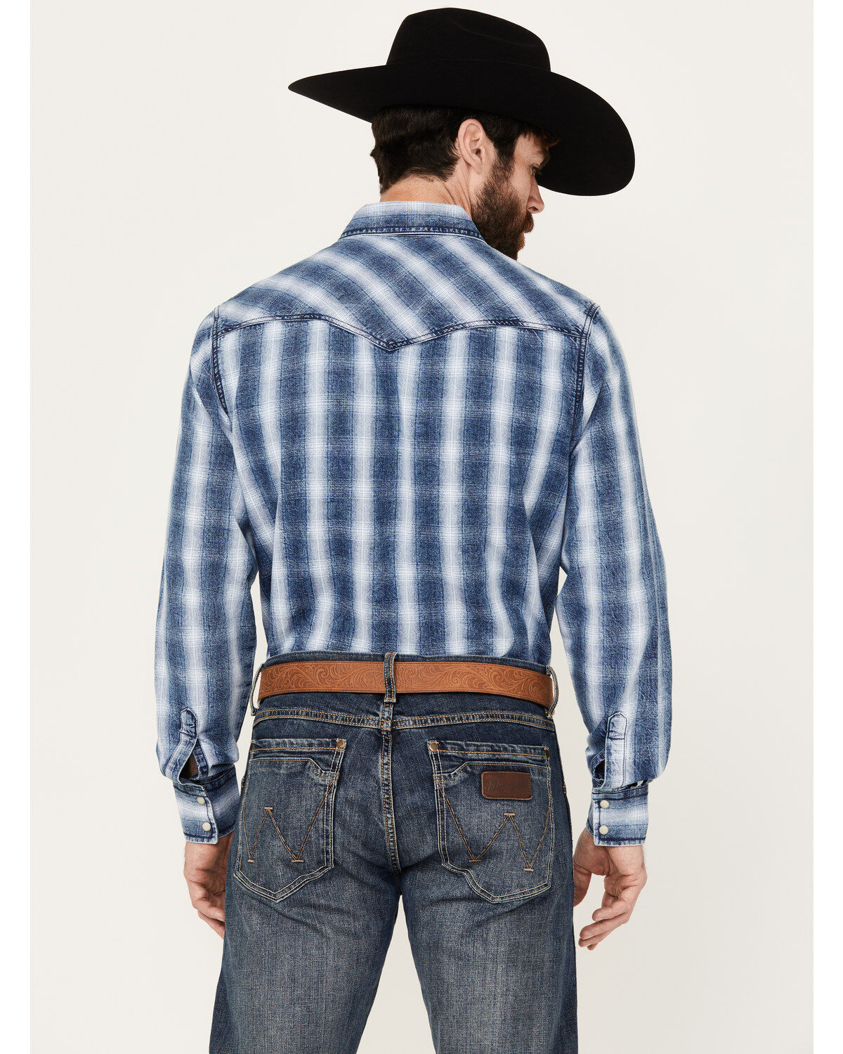 Image #4 - Wrangler Retro Men's Premium Striped Long Sleeve Snap Western Shirt, Indigo, hi-res