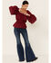 Flying Tomato Women's Shadow Stripe Long Sleeve Peasant Top , Wine, hi-res