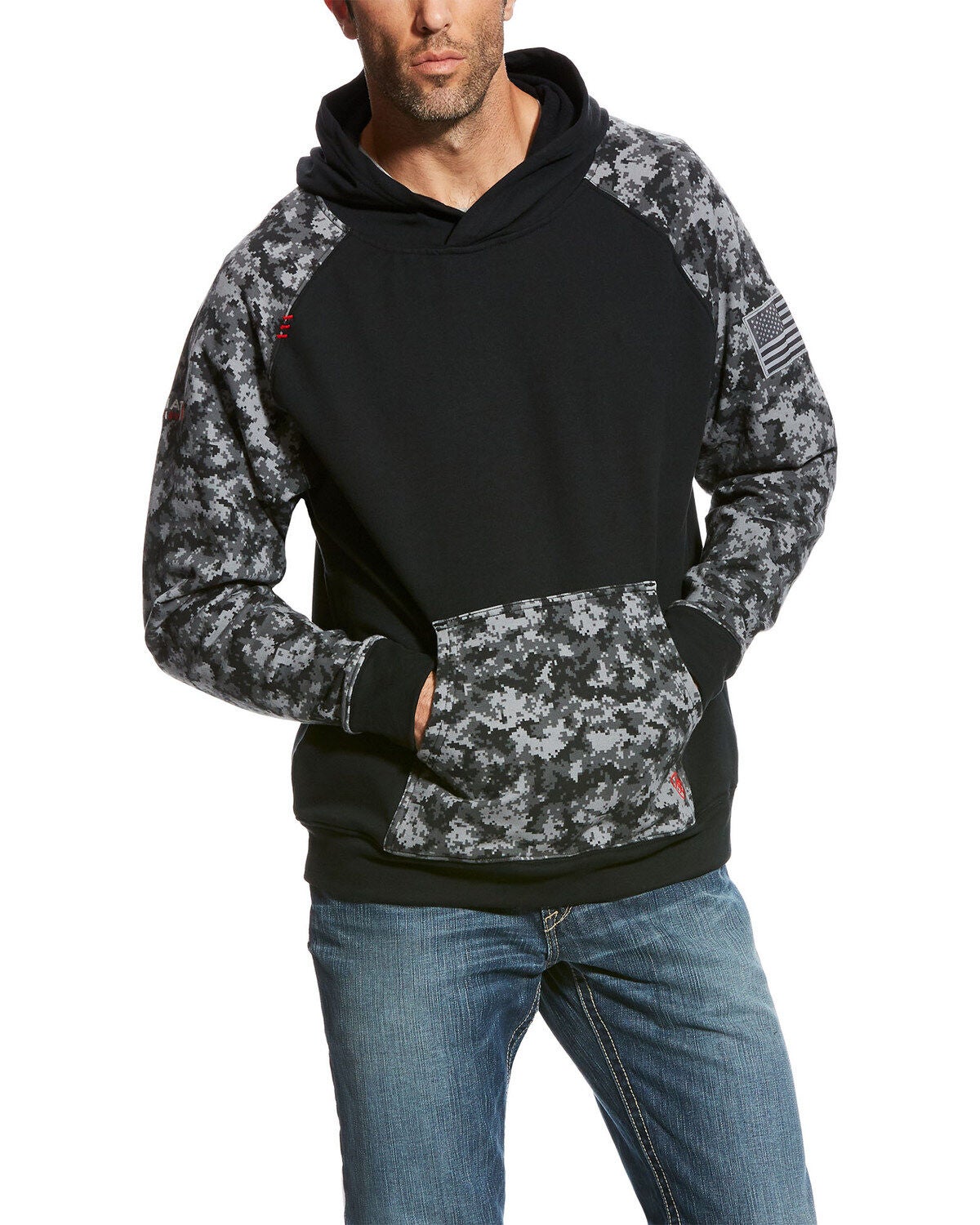 Ariat Men's Digi FR Patriot Work Hooded Sweatshirt - Big, Black, hi-res