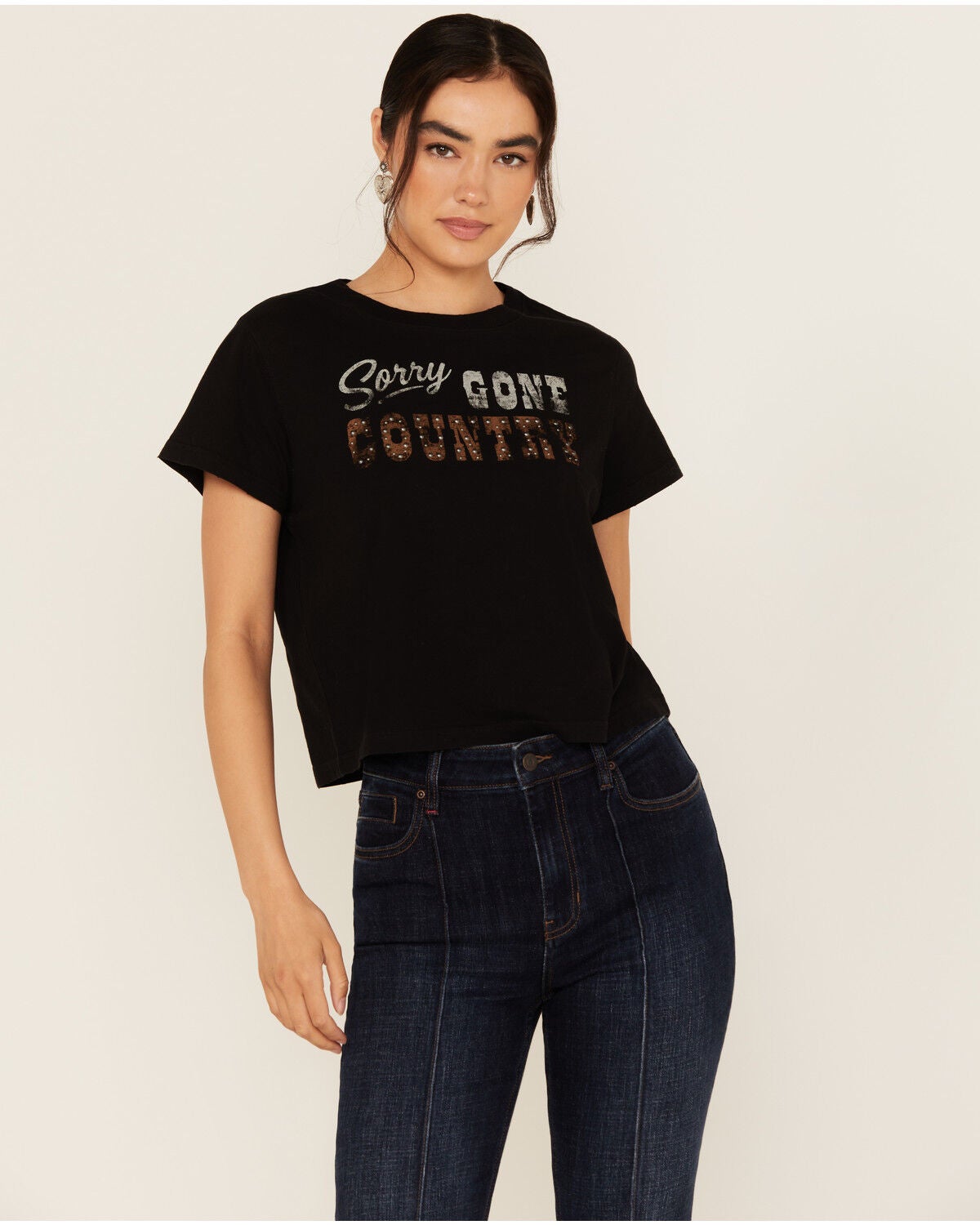 Idyllwind Women's Sorry Gone Country Short Sleeve Cropped Graphic Tee, Black, hi-res