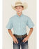Image #1 - Panhandle Boys' Plaid Print Short Sleeve Button-Down Western Shirt, Aqua, hi-res