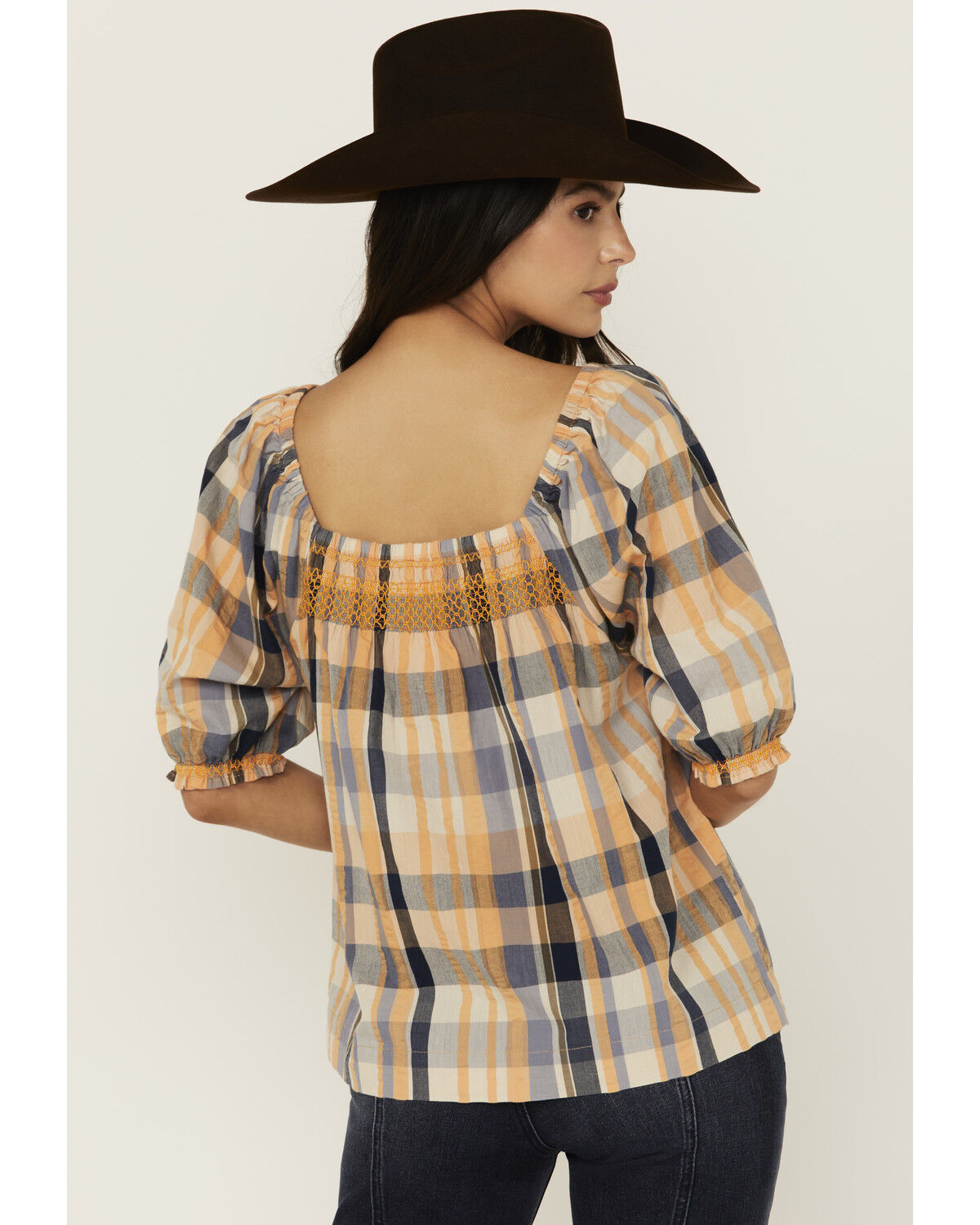 Image #4 - Cleo + Wolf Women's Bowie Plaid Print Short Sleeve Shirt, Light Orange, hi-res
