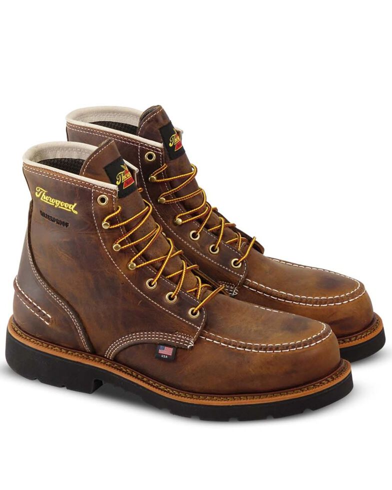 Thorogood Men's Crazyhorse Waterproof Work Boots - Steel Toe, Brown, hi-res