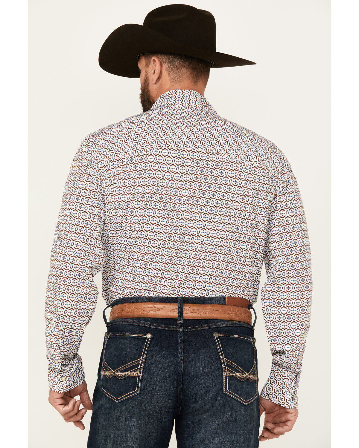 Image #4 - Panhandle Select Men's Southwestern Geo Print Long Sleeve Snap Performance Stretch Western Shirt, White, hi-res