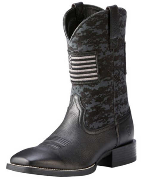 Ariat Men's Camo Sport Patriot Western Performance Boots - Broad Square Toe , Black, hi-res