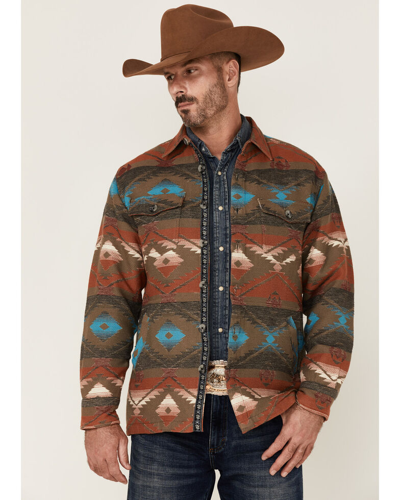 Scully Men's Southwestern Print Button-Doiwn Heavy Shirt Jacket, Olive, hi-res
