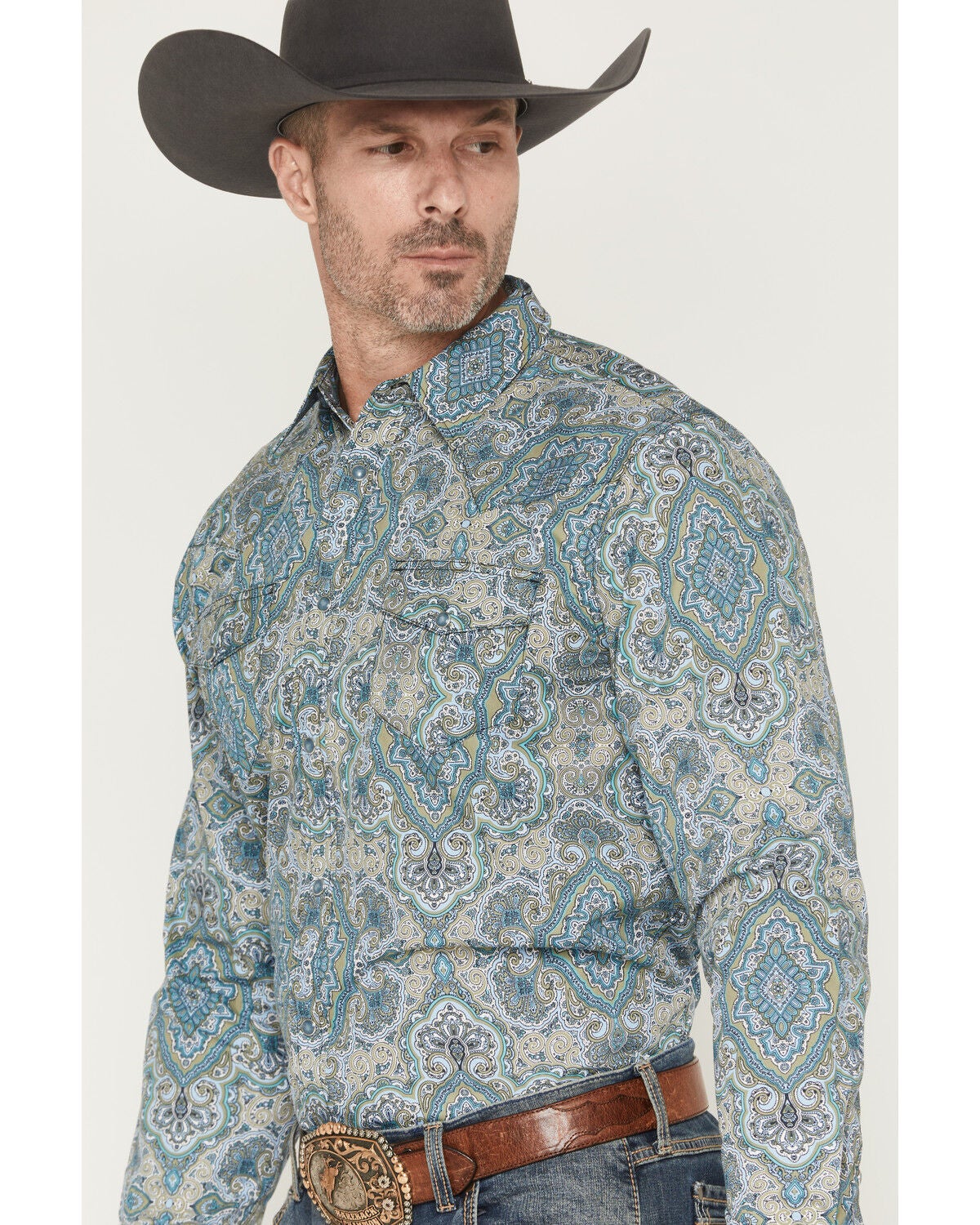 Image #2 - Gibson Trading Co Men's Throwback Paisley Print Long Sleeve Western Shirt, Multi, hi-res