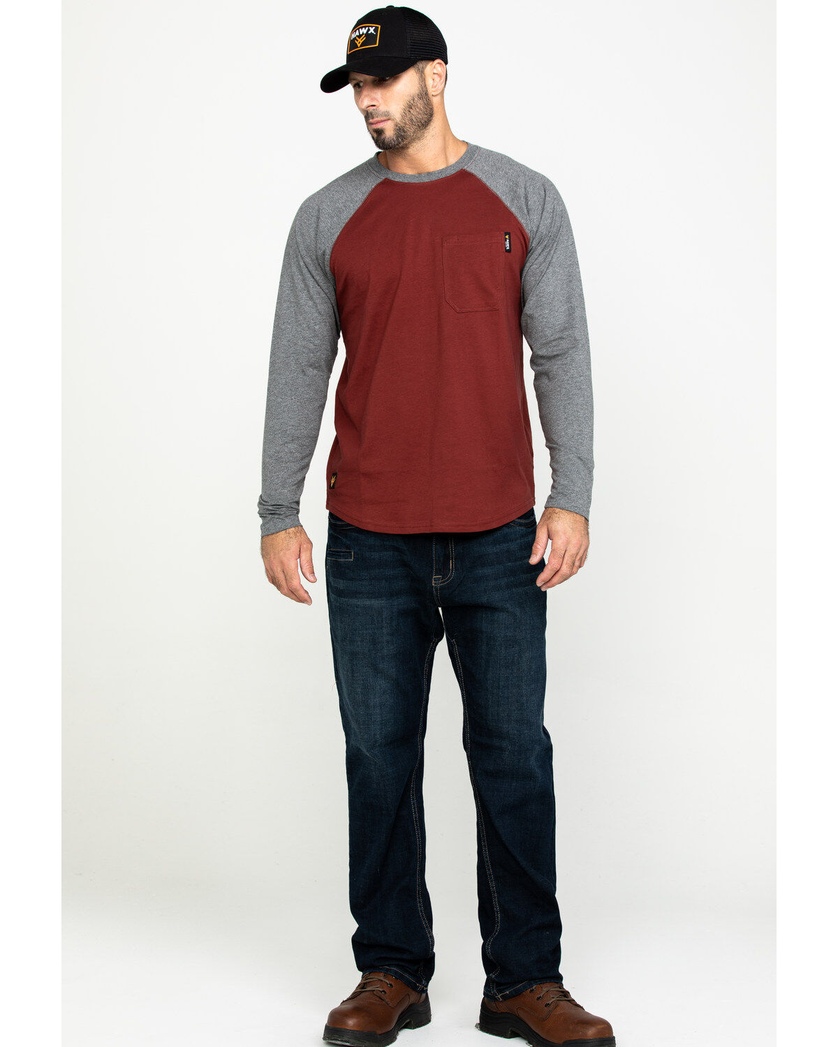 Image #6 - Hawx Men's Red Baseball Raglan Crew Long Sleeve Work Shirt - Tall, , hi-res