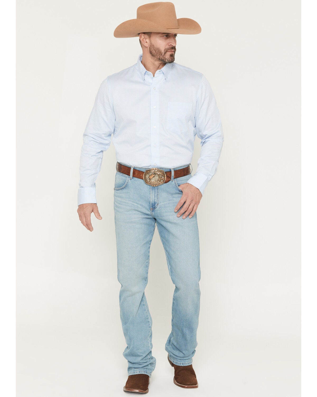 Wrangler Retro Men's WRT20 Fallon Light Wash Relaxed Bootcut Stretch Denim Jeans, Light Wash, hi-res