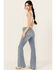 Image #3 - Shyanne Women's Luna Medium Wash High Rise Patch Pocket Flare Comfort Stretch Denim Jeans, Medium Wash, hi-res