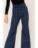 Flying Tomato Women's Self-Tie Sash Flare Jeans, Blue, hi-res