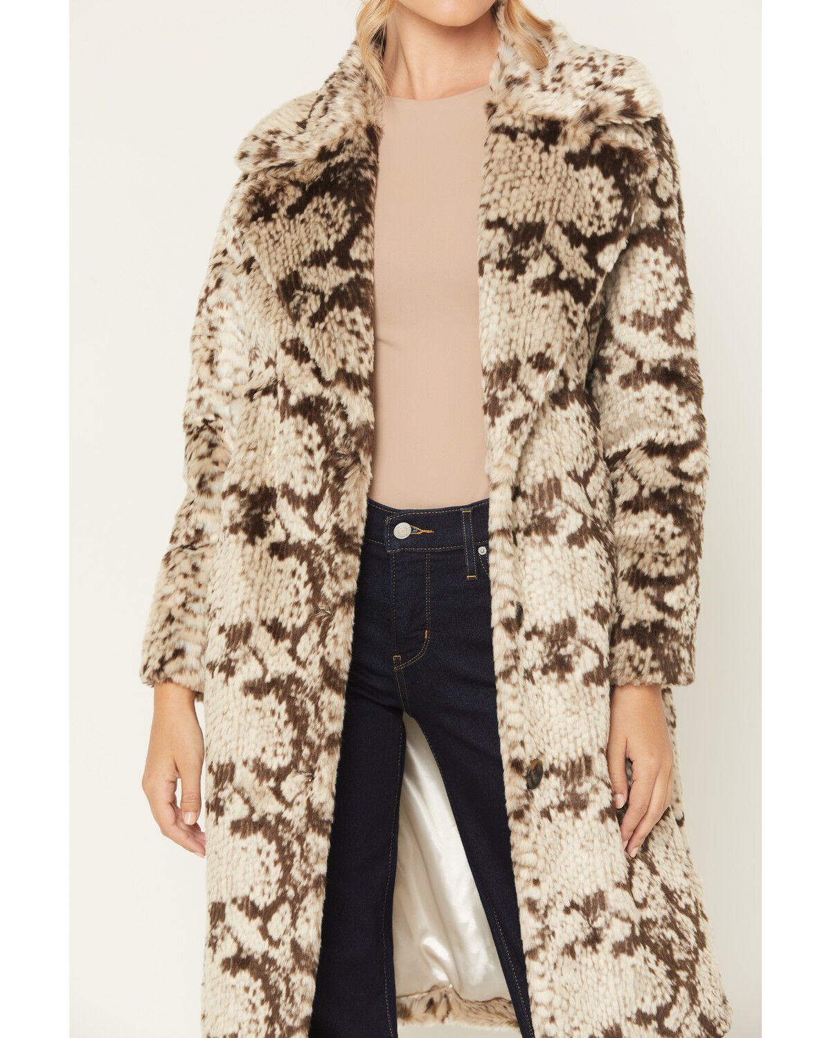 Image #3 - Panhandle Slim Women's Snake Skin Print Faux Fur Coat, Charcoal, hi-res