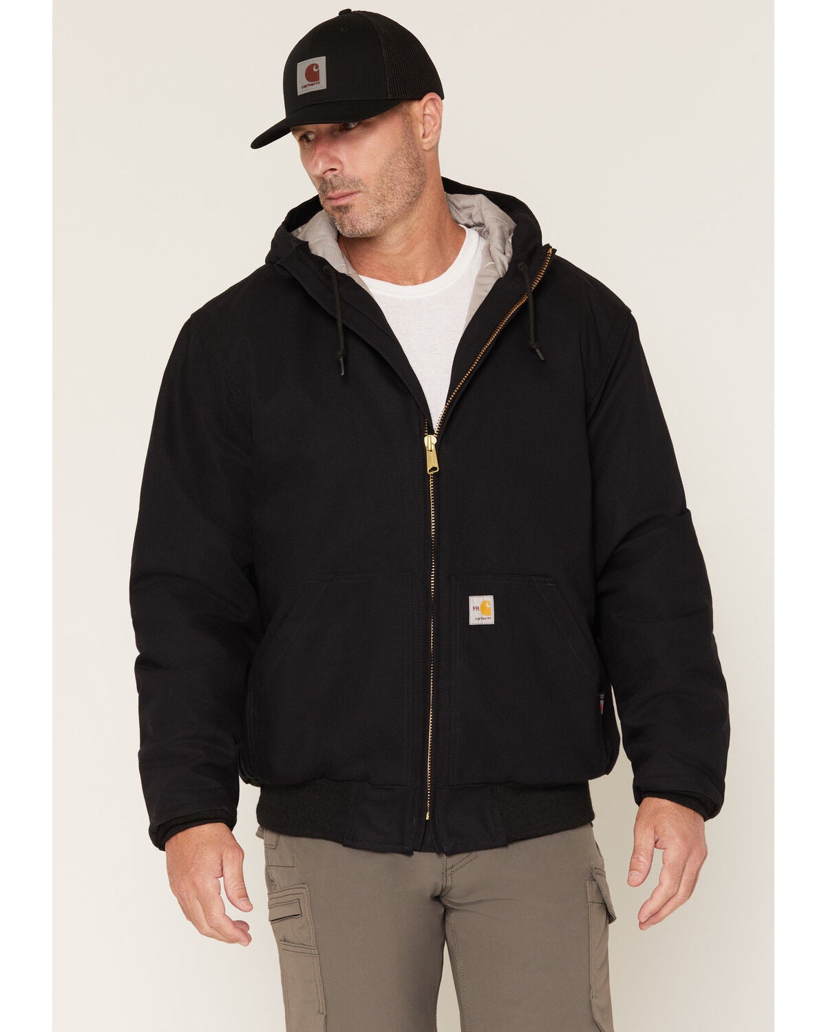 Carhartt Men's FR Duck Active Hooded Work Jacket, Black, hi-res
