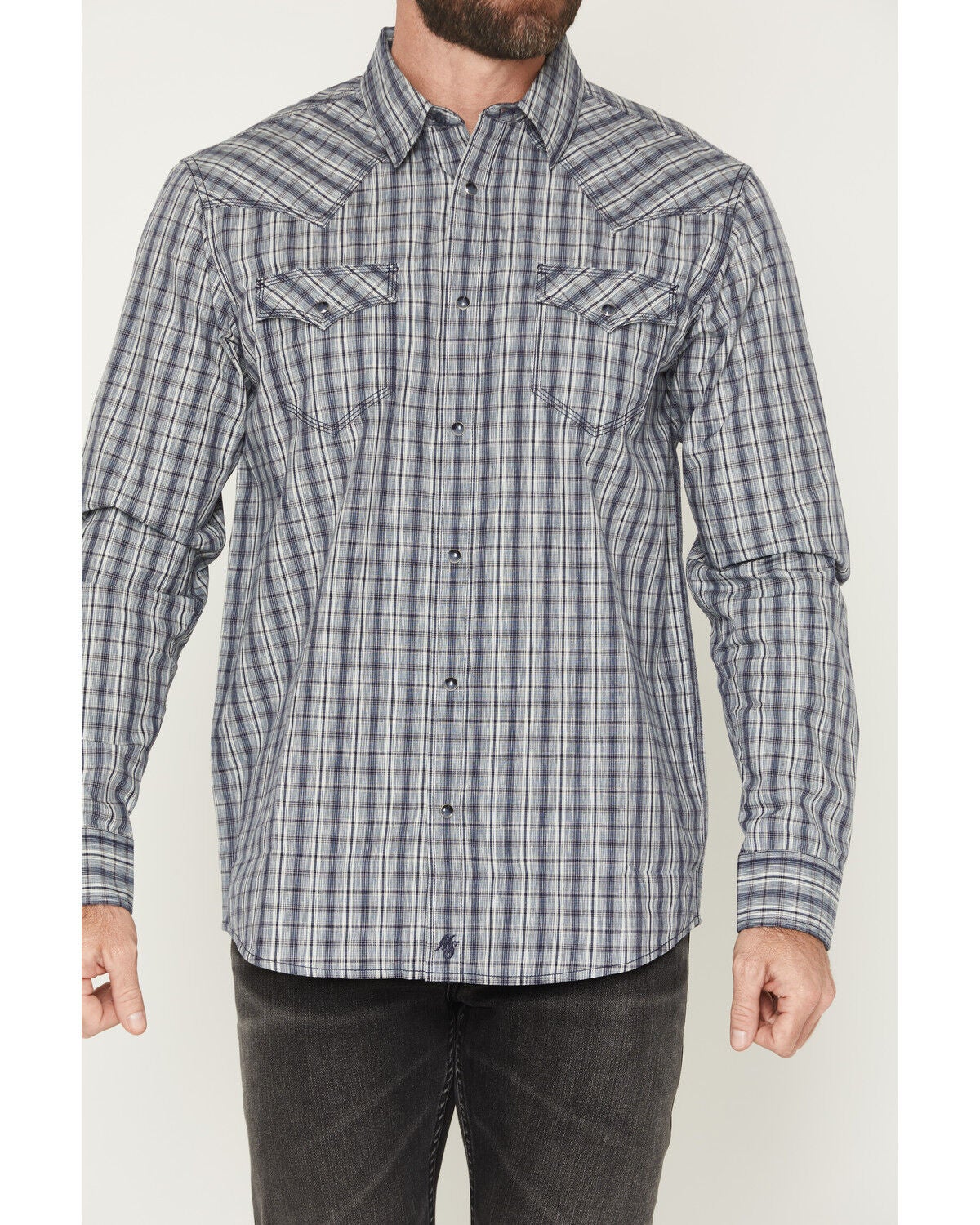 Image #3 - Moonshine Spirit&reg; Men's Pay Day Plaid Print Long Sleeve Snap Western Shirt, Navy, hi-res