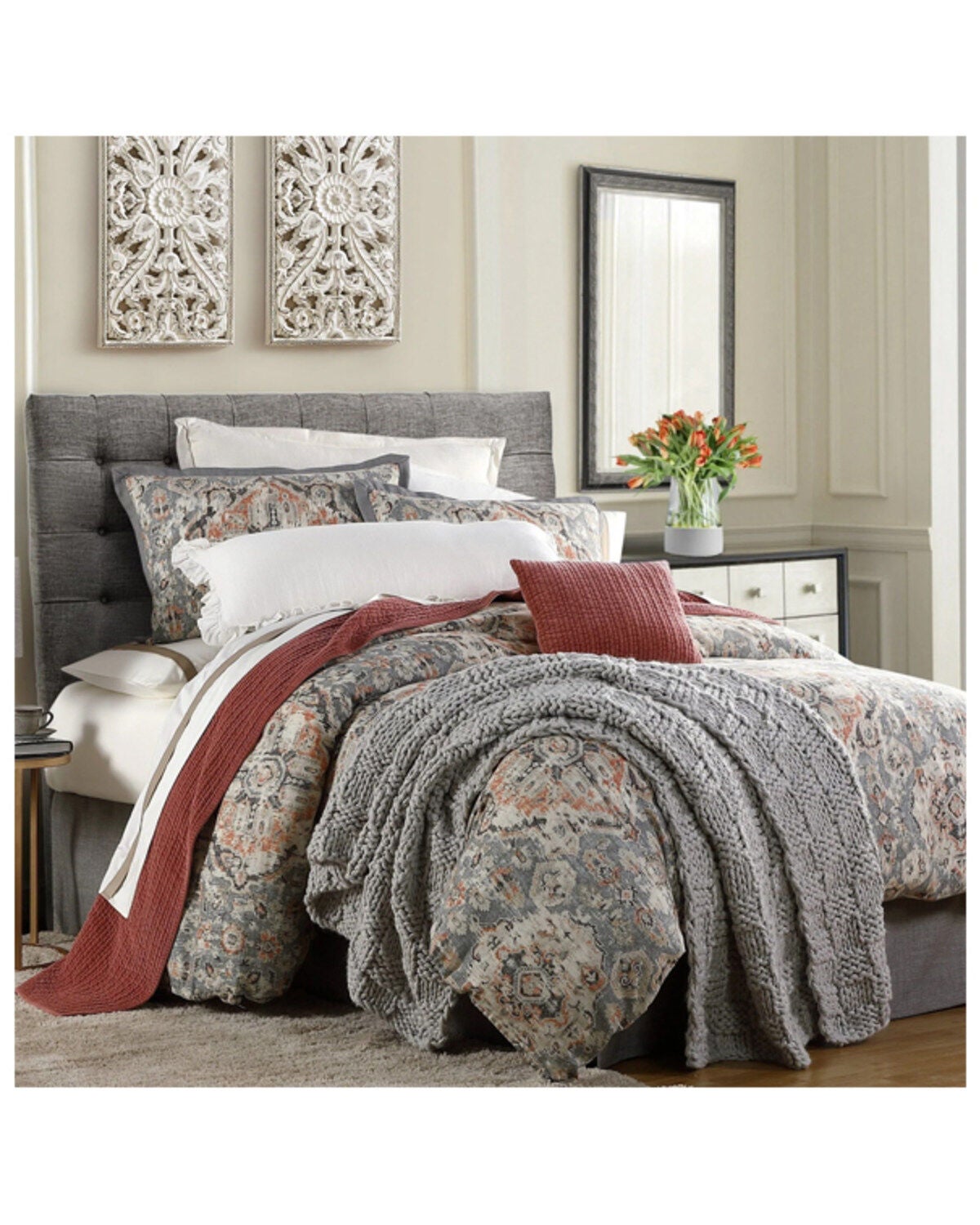 HiEnd Accents Carmen Kilim 3-Piece Super Queen Comforter Set, Taupe, hi-res