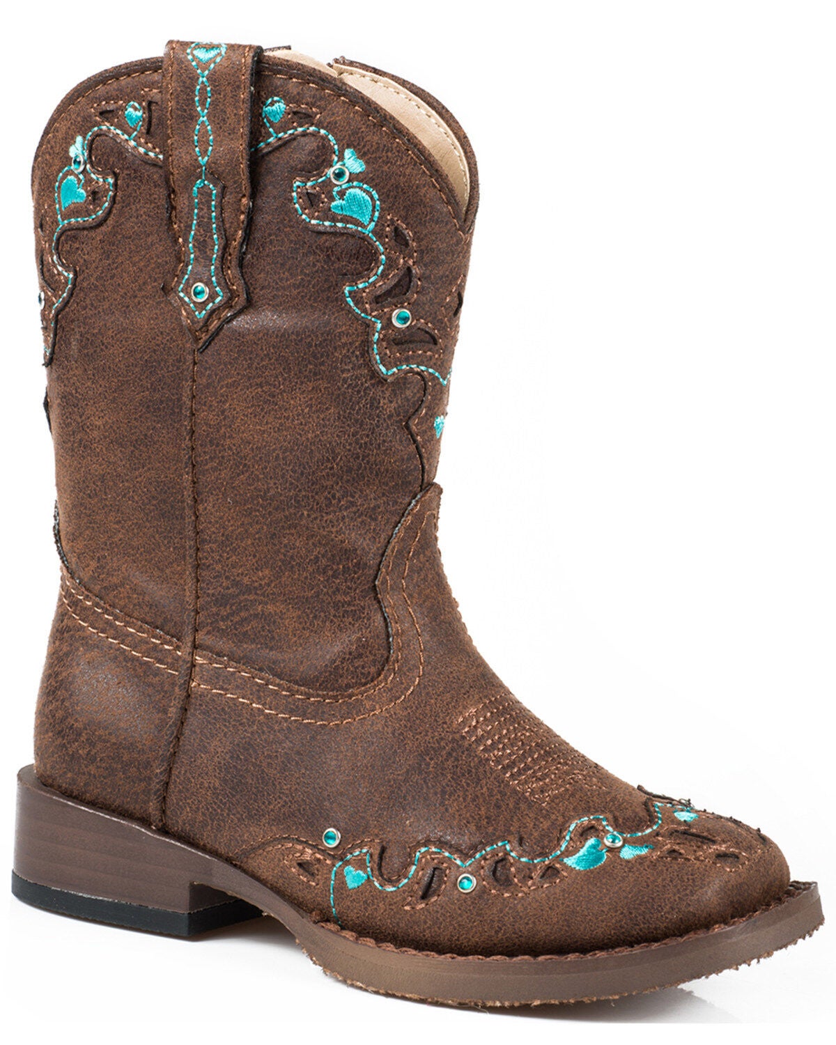 Roper Infant's Hearts Vintage Faux Leather Western Boots, Brown, hi-res