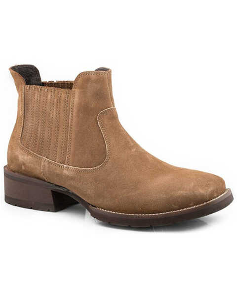 Roper Men's Lucas Romeo Cow Suede Performance Western Ankle Boots - Square Toe , Tan, hi-res