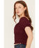 Shyanne Women's Puff Sleeve Smocked Bodice Top, Maroon, hi-res