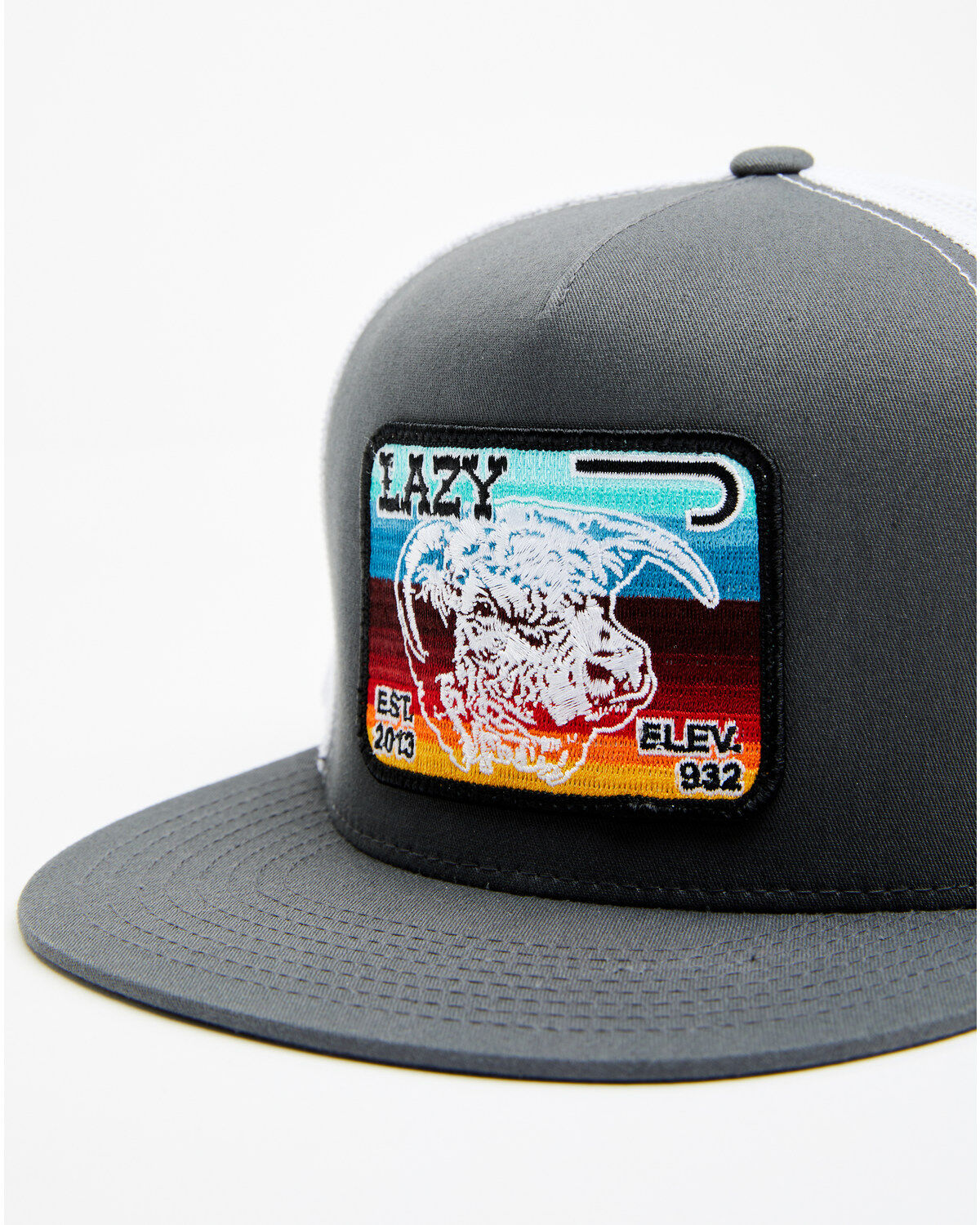 Image #2 - Lazy J Ranch Men's Gray & White Serape Cow Patch Mesh-Back Ball Cap, Grey, hi-res