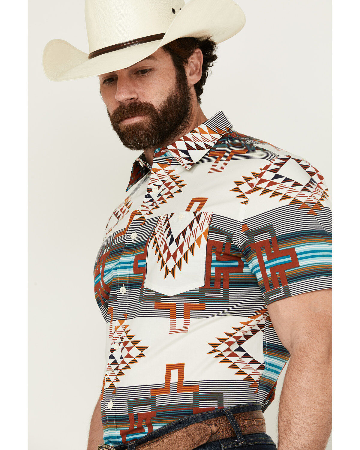 Image #2 - RANK 45® Men's Flash Fire Exploded Southwestern Print Short Sleeve Button-Down Performance Stretch Western Shirt, , hi-res