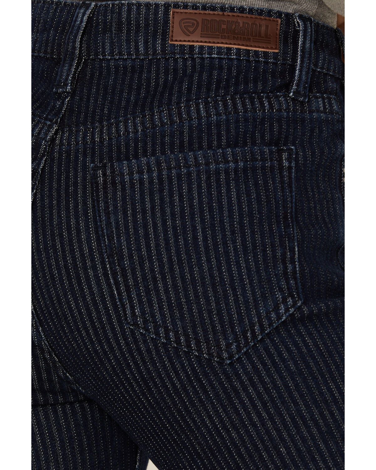 Image #4 - Rock & Roll Denim Women's Dark Wash High Rise Jacquard Striped Striped Bootcut Stretch Denim Jeans, Dark Wash, hi-res