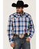 Roper Men's Royal Blue Large Plaid Long Sleeve Snap Western Shirt , Blue, hi-res