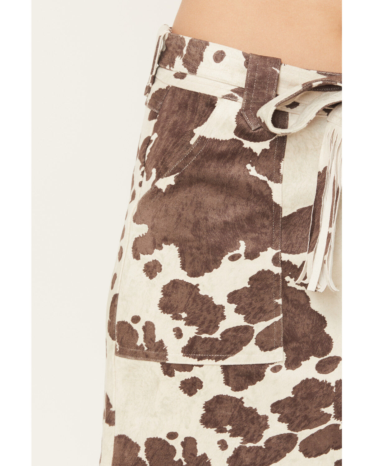 Image #2 - Shyanne Women's Sylvia Cow Print Faux Suede Belted Mini Skirt, Brown, hi-res