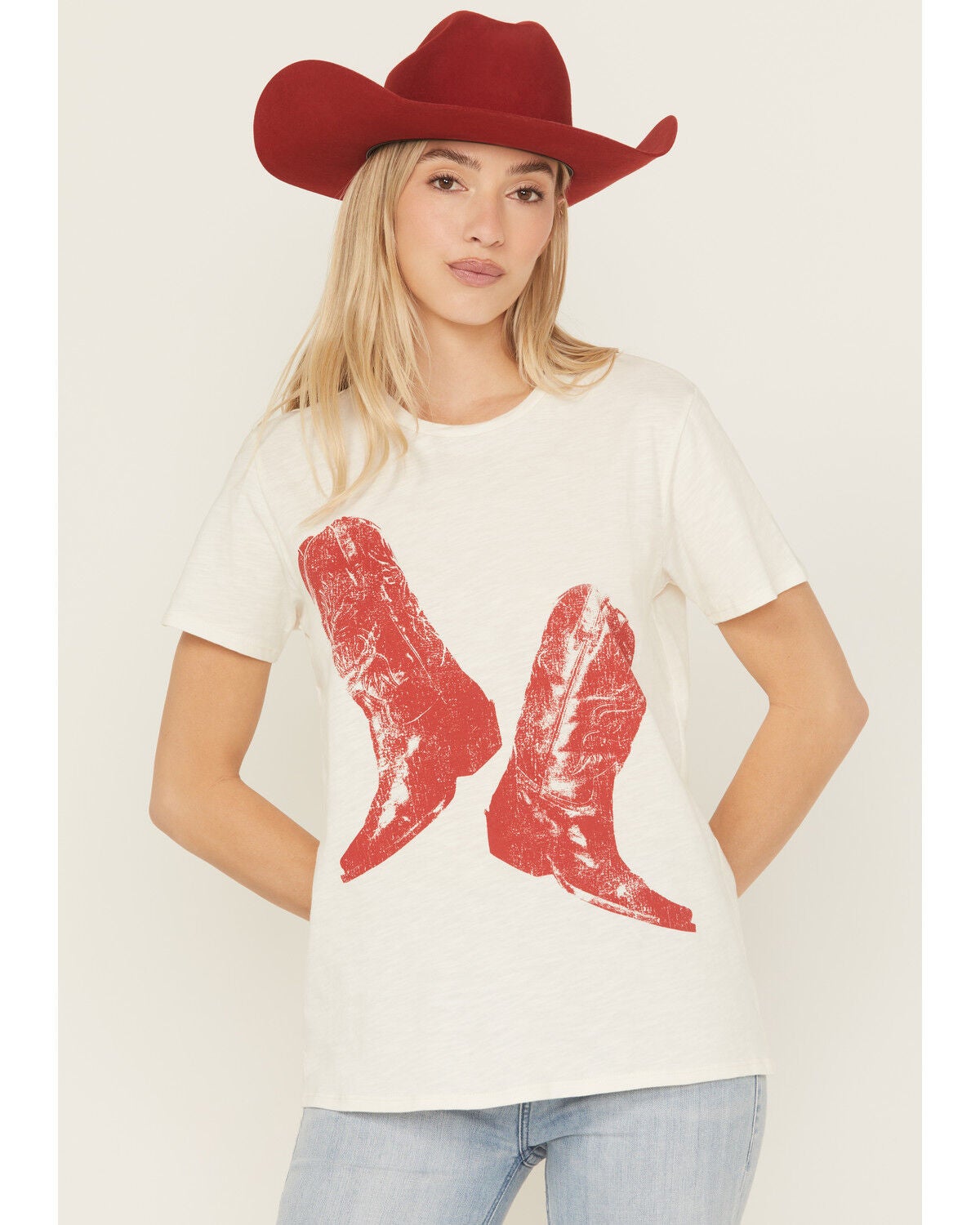 Shyanne Women's Boot Short Sleeve Graphic Tee, Ivory, hi-res