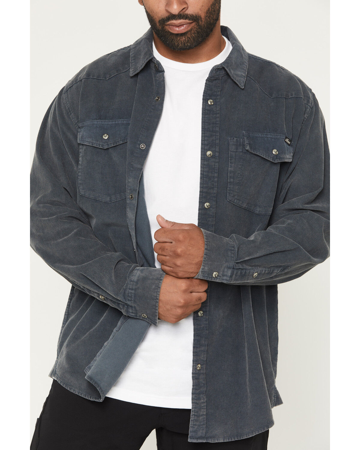 Image #3 - Thorogood Men's Wellington Corduroy Long Sleeve Snap Western Work Shirt, Slate, hi-res